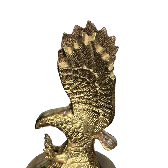 Vintage Solid Brass American Eagle Paperweight Statue Sculpture on Wood Base - Picture 10 of 11
